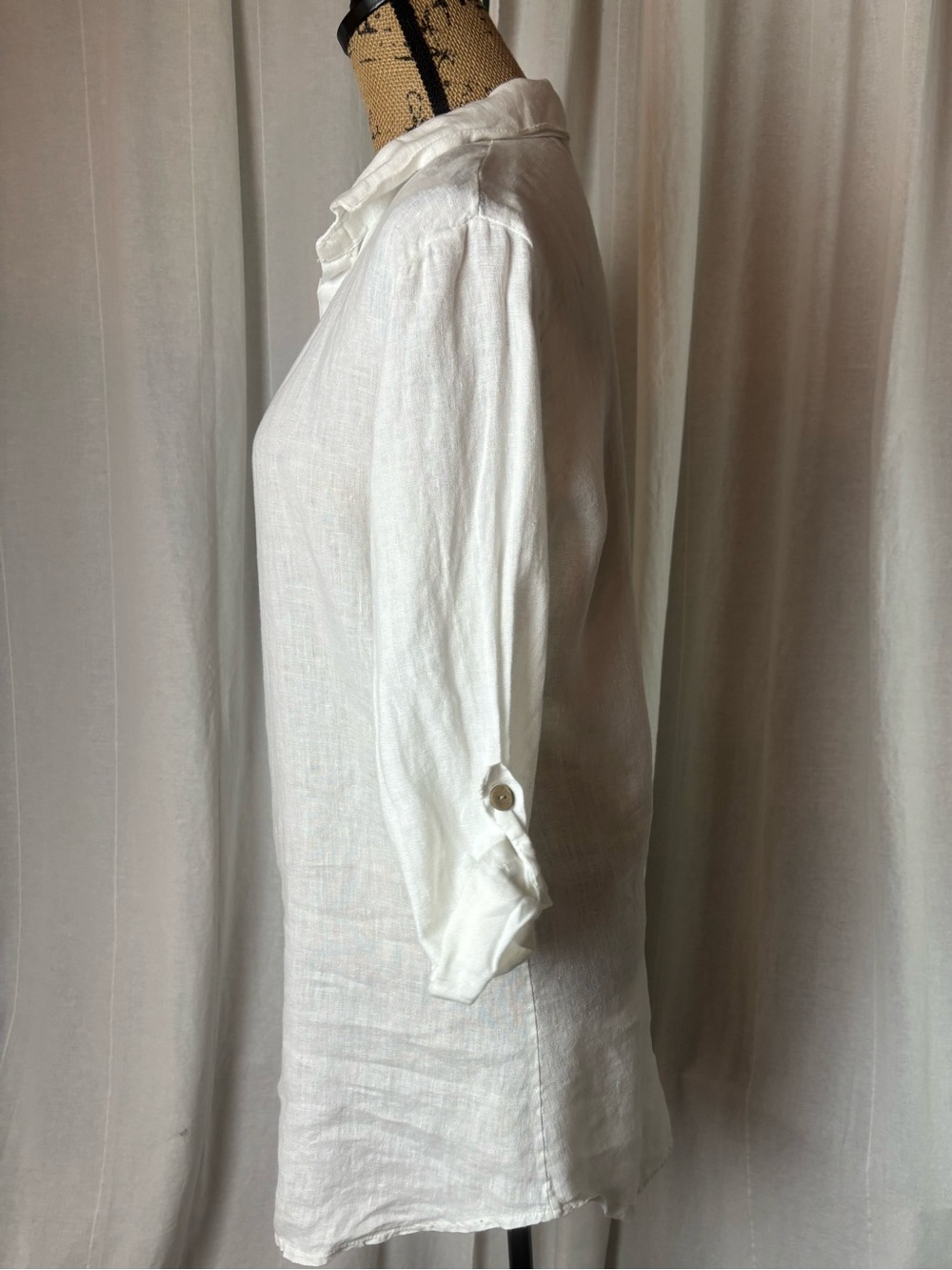Viola Borghi Women's White Top 100% Linen Button Down 3/4 Sleeves Tunic Size S - Picture 3 of 6